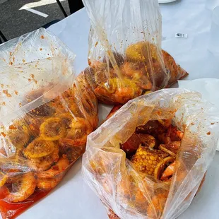 Three bags of 2-pound headless shrimp | $15.99 per pound