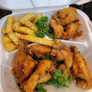 chicken wings and french fries