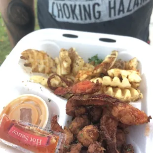 Fried lobster and fries: really, really underwhelming portion size and rubbery lobster