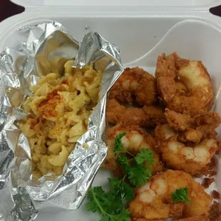 Southern fried shrimp and homemade mac and cheese