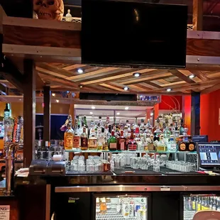 Bar is stocked to the gills with all the popular favorites, there's more up above the seating area!!!