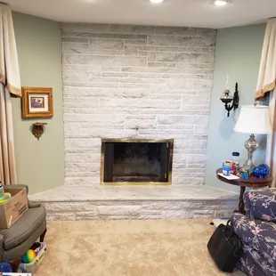 Basement Corner Fireplace Before Pic