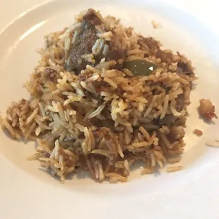 Freshly made lamb biryani.