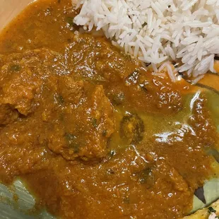 Water separating from the curry. Old food and only 5 small pieces of meat $15