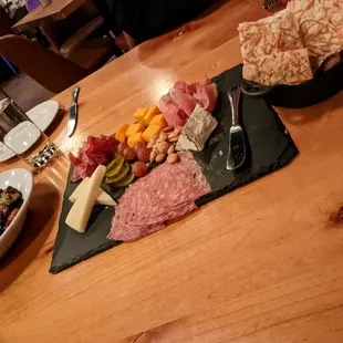 a platter of meat and cheese