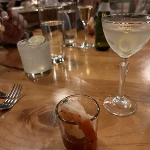 Shrimp cocktail and Pigeon Martini
