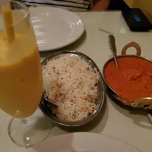 Butter chicken curry and mango lassi