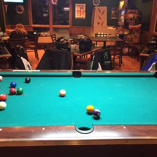 a pool table with balls on it