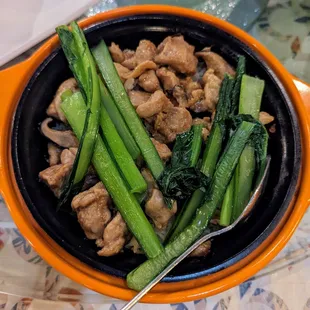 Shitake mushrooms and chicken claypot rice