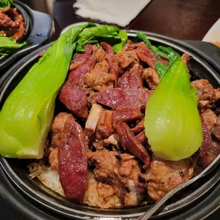 Spare ribs claypot rice with added chopped sausage.