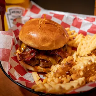 a burger and fries