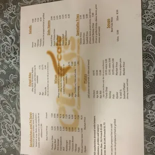 the menu for the restaurant