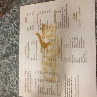 a menu with a cat on it