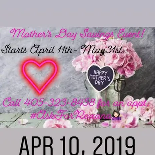 Our Savings Event will go to the end of May. Come see me!