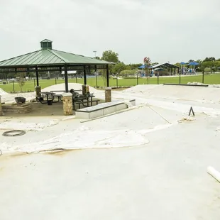 The skate plaza has a variety of elements and features for skateboarders and scooters.
