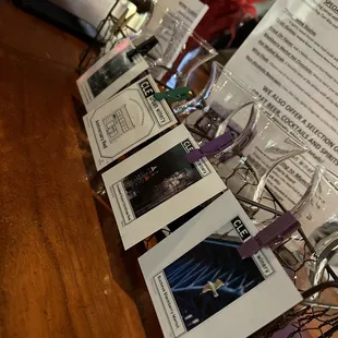 wine glasses and menus