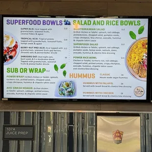 a menu for a salad and rice bowl