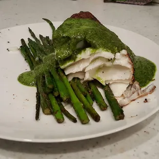 Toothfish from Antartica with melted Arugala Butter.  Both the fish and sauce were perfect.