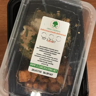 Blackened Chicken w Battered Green Tomatoes and Creole Roasted Sweet Potatoes - SO DELICIOUS!!