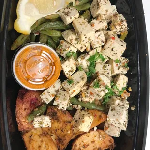 Baked herb roasted tofu with green beans