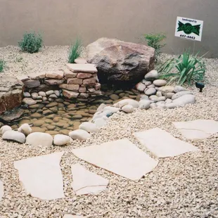 a water feature in a garden