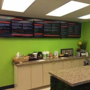 Interior and menu during their soft opening