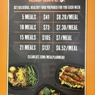 Weekly meal price structure