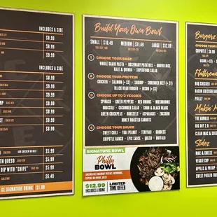 General menu for eat-in dining