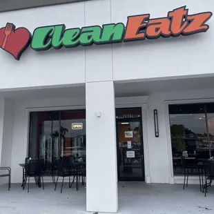 the front of a clean eatz restaurant