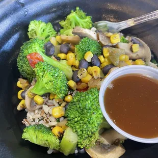 Power bowl with corn, beans and veggies.