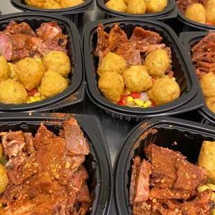 BBQ Brisket &amp; hush puppies with corn &amp; peppers