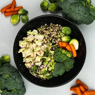 Build Your Own Bowl with Brown Rice, Chicken, Broccoli, Honey Roasted Carrots, Bussels &amp; Epic Sauce