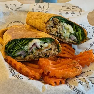 The Arnold Wrap with Sweet Potato Waffle Fries