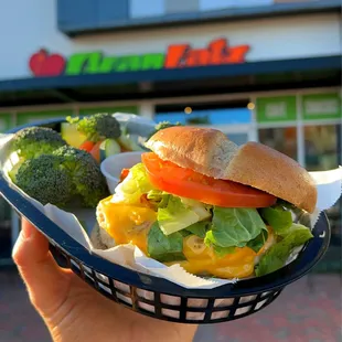 a hand holding a sandwich