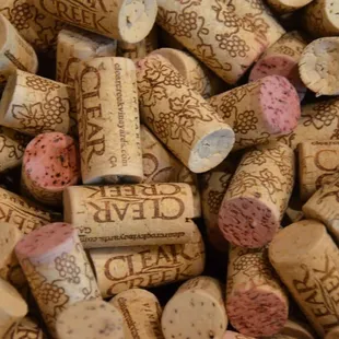 a close up of wine corks