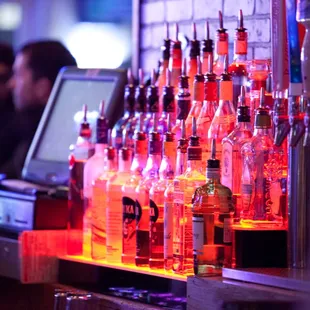 a row of liquor bottles