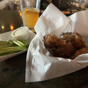 Celery, ranch, buffalo garlic parmesan wings