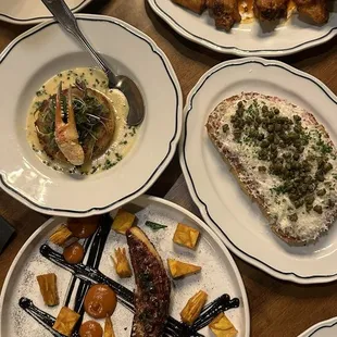 Octopus, Blue Crab Cake, Steak Tartare, Hot Confit Wings