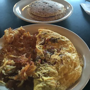 two plates of breakfast food