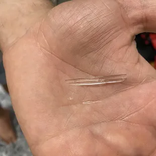 Look what I found in my son's french fries we ordered from Clemente's this time ! I can't believe he ate a lot before ‍ Be careful !