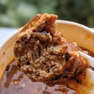 Meatball cross section, big and hearty.