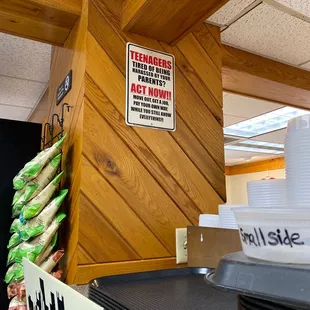 a sign on the counter