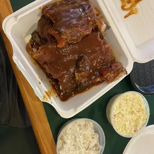 Full rack of ribs and the sour cream and Amish potato salads!