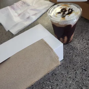 Sandwich boxed and Frappuccino