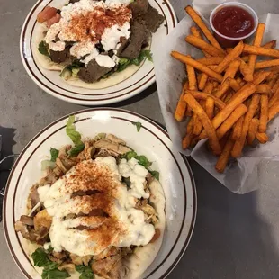 two plates of food on a table