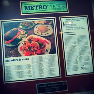 the menu for the restaurant