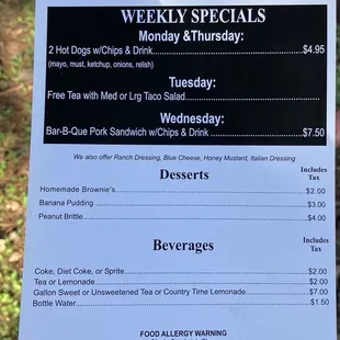 Menu from 01/10/23