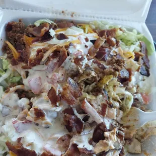 Taco salad with double beef and bacon