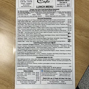 Clermont Cafe Lunch Menu as of 10/28/2022