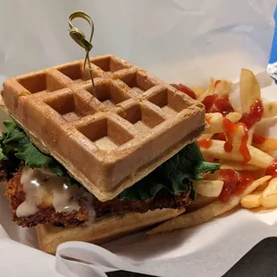 Fried chicken waffle sandwich